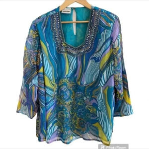 Odeon Vintage Mature Beaded Sequin Flowy Top
